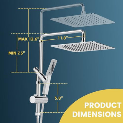 10 Inch Metal Rain Shower Heads with Handheld Spray Combo, Dual Shower Head with Adjustable Slide Bar and Stainless Steel Hose, Height Adjustable, Chrome - color: Chrome