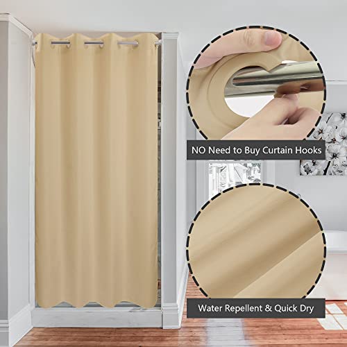 River Dream Stall Size No Hook Beige Shower Curtain Soft Microfiber - 36" Wide Small Fabric Shower Curtain Set for Narrow Stall, Waterproof & Washable, Bottom Magnets, Beige, 36x74 - color: Beige, size: 36"W x 74"L (Pack of 1)
