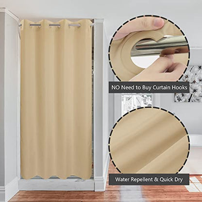 River Dream Stall Size No Hook Beige Shower Curtain Soft Microfiber - 36" Wide Small Fabric Shower Curtain Set for Narrow Stall, Waterproof & Washable, Bottom Magnets, Beige, 36x74 - color: Beige, size: 36"W x 74"L (Pack of 1)
