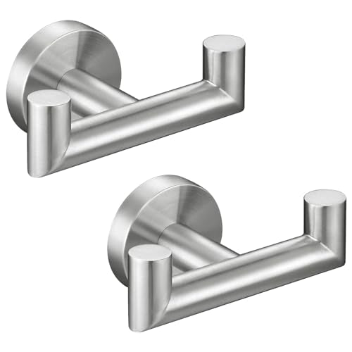 Angle Simple Towel Hooks for Bathrooms, 2 Pack Robe Holder, Brushed Nickel | Hand Towel Coat Holder, Solid SUS304 Stainless Steel, Versatile Double Hook, Modern Design, Wall Mount - color: Brushed Nickel, size: 2 Pack