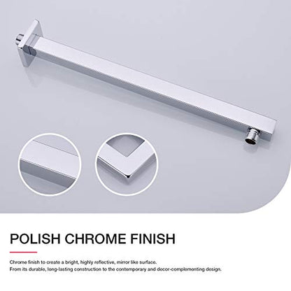 Shower Arm with Flange 16 Inch Stainless Steel Overhead Shower Extension Arm Bathroom Wall Mounted Pipe for Rainfall Showerhead, Chrome - color: Chrome