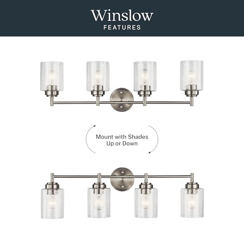 Kichler Winslow 30" Vanity Light in Brushed Nickel, 4-Light Transitional Bathroom Light with Clear Seeded Glass. (30" W x 9.25" H), 45887NI - color: Brushed Nickel, size: 30"