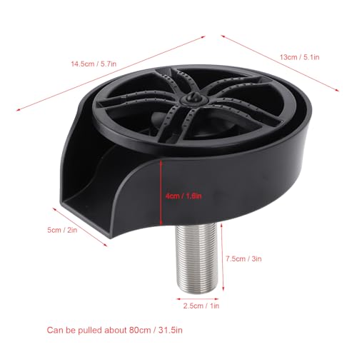 POCREATION Automatic Glass Washer Cup Rinser, 360 Degree Rotating Spout Sink Accessory Stainless Steel Bottle Washer for Bottles, Cups, Utensils Black ABS Basin (US 9/16 Hose)