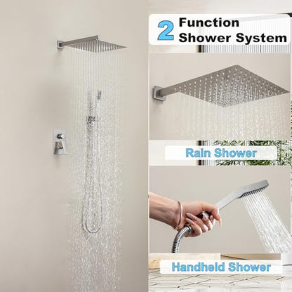 Brushed Nickel Shower System with 10-Inch Rain Showerhead and Handheld | Innovative air-injection technology for low pressure, high-flow rate up to 3.22 GPM ensuring powerful consistent stream - color: Brushed Nickel, style: 10"-Without Tub Spout