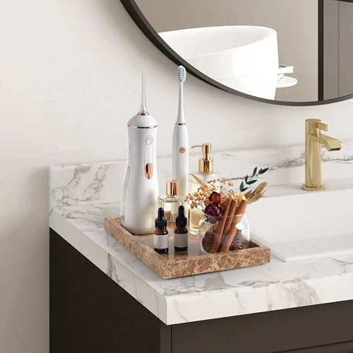 Marble Bathroom Tray,Pure Natural Vanity Tray | Marble Tray for Kitchen Counter Non-Ceramic/Non-Resin,Stone Trays 12 x 8 inch （Dark Brown） - color: Dark Brown