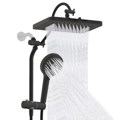 Hibbent Upgraded cUPC Certified 13'' Shower Head Combo, High Pressure 5 Spray Rainfall Showerhead with 10 Sprays Handheld, All Metal 3-way Diverter Shower Arm, 71'' Hose and Holder, Oil-Rubbed Bronze - color: Oil Rubbed Bronze, style: Square 13"