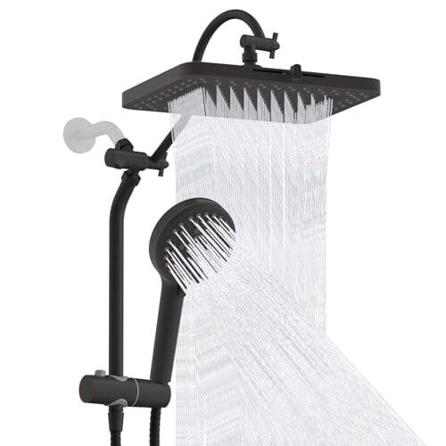 Hibbent Upgraded cUPC Certified 13'' Shower Head Combo, High Pressure 5 Spray Rainfall Showerhead with 10 Sprays Handheld, All Metal 3-way Diverter Shower Arm, 71'' Hose and Holder, Oil-Rubbed Bronze - color: Oil Rubbed Bronze, style: Square 13"