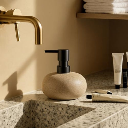 Bathroom Countertop Soap Dispensers Set, 300ml Ceramic Soap Dispenser with Amber Glass Bottle & Black Tray, Brown Ceramic Hand Soap Dispenser for Kitchen and Bathroom Counter - color: Brown