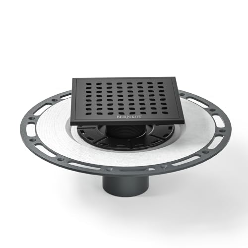 Square Shower Drain w/PVC Bonding Flange Base, 6" Matte Black | 304 Stainless Steel Drain w/ Drain Key for Low Profile Shower Tiles, CUPC Certified - color: Black6"