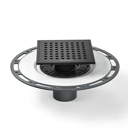 Square Shower Drain w/PVC Bonding Flange Base, 6" Matte Black | 304 Stainless Steel Drain w/ Drain Key for Low Profile Shower Tiles, CUPC Certified - color: Black6"