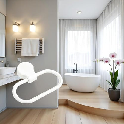 White Hand Towel Ring, Adhesive Towel Holder, Towel Rings for Bathroom Wall, Towel Ring Hand Towel Holder for Wall Mounted Round Towel Hanger, Hand Towel Holder for Bathroom