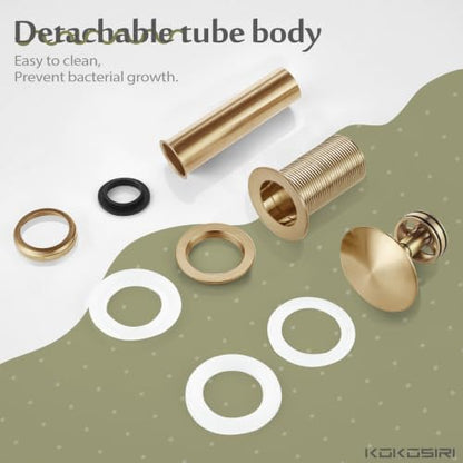 KOKOSIRI Pop Up Sink Drain with Strainer Basket, Bathroom Sink Drain with Detachable Hair Catcher Anti Clogging for Vanity Vessel Sink Without Overflow, Champagne Bronze C1002CPG - color: Champagne Bronze
