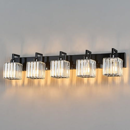 Modern Bathroom Vanity Light 5-Lights Plating Black Vanity Light Crystal Wall Light Bathroom Light Fixtures - color: Plating Black Crooked, size: 5-light