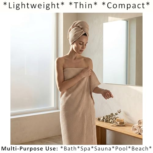 PÜSKÜL 2-Piece Natural 100% Turkish Cotton Waffle Bath Towels Extra-Large | Beige, 32x63" Bath Sheet Towel, Light Soft Absorbent Quick-Dry Lint-Free Premium Honeycomb Weave Oeko-Tex Made in Turkiye - color: Beige, size: Bath Towels - Pack of 2