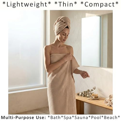 PÜSKÜL Natural 100% Turkish Cotton Waffle Bath Towels Set of 2, Extra-Large | Beige, Oversize 32x63" Bath sheet towel for bathroom & beach. Honeycomb-Waffle weave, Premium oeko-tex made in Turkey. - color: Beige, size: Bath Towels - Pack of 2