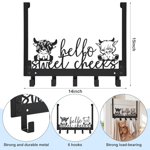 Kathfly Cute Highland Cow Over the Door Hooks Towel Hooks Heavy Duty Hanging Towel Rack Over Door Hanger, 5 Coat Hanger for Bedroom Bathroom Kitchen - color: Black, style: Cute Highland Cow