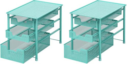Simple Houseware Stackable 3 Tier Sliding Basket Organizer Drawer, Turquoise (Pack of 2) - color: Turquoise, size: 3-Tier (Pack of 2)
