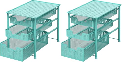 Simple Houseware Stackable 3 Tier Sliding Basket Organizer Drawer, Turquoise (Pack of 2) - color: Turquoise, size: 3-Tier (Pack of 2)