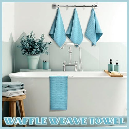 4 Pack Turquoise Hand Towels Waffle 100% Cotton 13x29 Inch | Soft Absorbent Bathroom Kitchen Use, Waffle Texture Quick Dry, Durable Cotton Washcloths Ideal for Guests Daily Needs - color: Turquoise