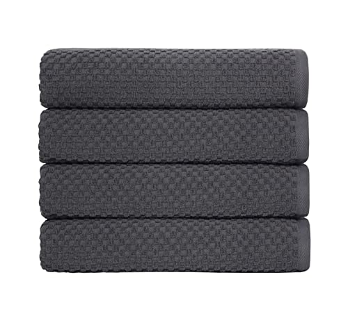 COTTON CRAFT Euro Spa Waffle Weave Bath Towels - Set of 4 Grey Towels | Pure 100% Ringspun Cotton Oversized Luxurious Towel Set - Soft Plush Super Absorbent Low Lint Quick Dry - 30 x 56 inches - color: Grey, size: 4 Pack Bath Towel
