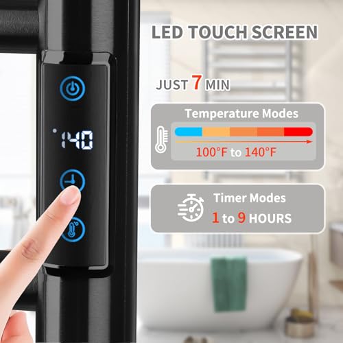 10 Bar Electric Towel Warmer Rack, Heated Towel Rack Wall Mounted, Black | Smart LED Control Time & Temp, IPX4 Waterproof Stainless Steel, Plug-in, Fast Heating Large Capacity for Bathroom Spa Gym - size: 10 Bars