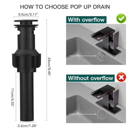 Hoimpro LED Bathroom Faucet, Single Handle Sink Faucets Bronze | Waterfall Widespread Faucet, 3 Colors Light Changing, with Pop-up Drain & cUPC Supply Lines, for Sink Vanity RV Restroom - color: Oil Rubbed Bronze