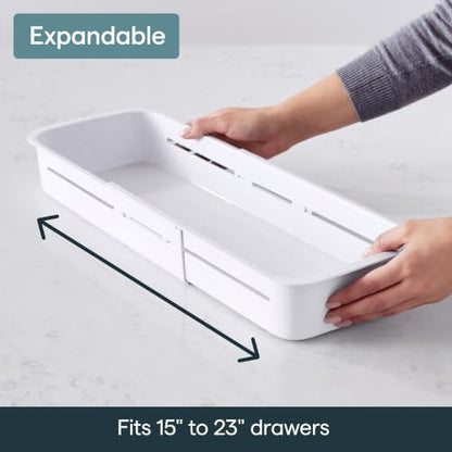 YouCopia DrawerFit® Sliding Drawer Bin, Expandable and Adjustable Kitchen Storage Organizer, Speckled White - style: Bin