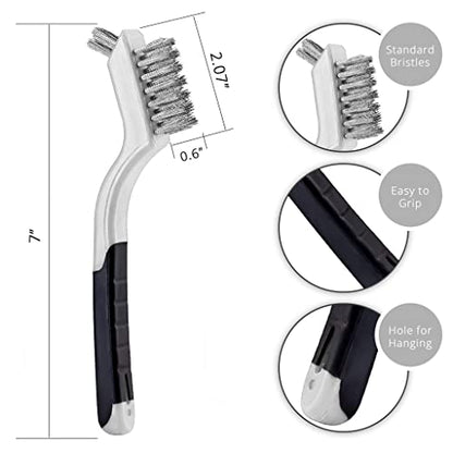Wire Brush Set 3Pcs - Nylon/Brass/Stainless Steel Bristles with Curved Handle Grip for Rust, Dirt & Paint Scrubbing with Deep Cleaning – 7 Inches (Grey) - color: Gray