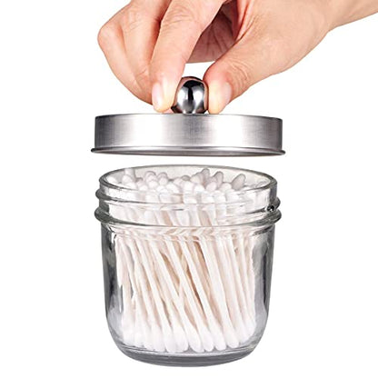 Amolliar Mason Jar Bathroom Accessories Set(4 Pack) - Lotion Soap Dispenser&Qtip Holder Set&Toothbrush Holder-Rustic Farmhouse Decor Apothecary Jar Bathroom Countertop,Vanity Organize (Brushed Nickel) | Brushed Nickel, Lotion Soap Dispenser, Qtip Holder,