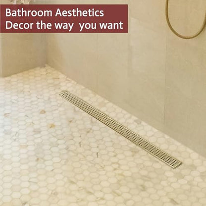 Linear Shower Drain, 48 inch Brushed Gold | Including Hair Catcher and Removable Grate, 304 Stainless Steel, Easy to Install and Clean (Drain Base Not Included) - color: Brushed Gold, size: 48 inch