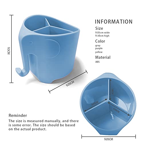 Elephant Toothbrush Holder for Toddler, Suction Cup Cute Toothbrush Holder for Kids, for Bathroom, with 3 Slots and 1 Hook, Sky Blue - color: Sky Blue
