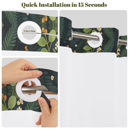 Botanical Shower Curtain with Snap in Liner & Tassels, 71x77 Inch | No Hook Needed & Mesh Top, Double Layer Waterproof Fabric, Dark Green Jungle Plant Leaf Design for Modern Farmhouse Bathroom - color: Dark Green Botanical