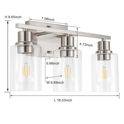 Bathroom Vanity Light Fixtures, 3-Light Brushed Nickel Bathroom Lights, Wall Sconces with Clear Glass Shade for Hallway Farmhouse Bedroom Living Room - color: Nickel 3-Light