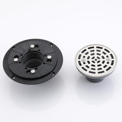 RANDOM Round Shower Drain Brushed Nickel 4 Inch Shower Drain with Adjustable PVC Base Flange,SUS304 Stainless Steel Bathroom Shower Floor Drain with Removable Grid Cover Grate.98768BN-S - color: A-brushed Nickel-4″ Round With Base Flange