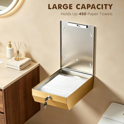 Gorlary Commercial Paper Towel Dispenser Wall Mount, Gold, Large Capacity | Durable Stainless Steel, C-Fold Multifold Trifold Paper Towel Holder, Touchless Hand Towel Dispenser for Bathroom, Office - color: Large-gold