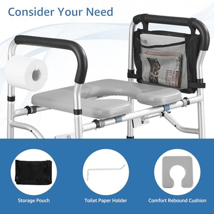 Raised Toilet Seat 400lbs,Height Adjustable | Toilet Seat Risers for Seniors,Handicap Elevated Toilet Seat with Handles & Padded Seat,Commode Chair for Elderly,Pregnant - color: Grey