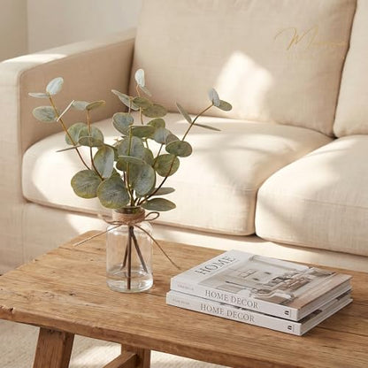 Muhanjia Artificial Eucalyptus Stems in Glass Vase with Faux Water,3Pcs Fake Plant with Double-Sided Green Leaves for Centerpiece(Double-Sided Green Eucalyptus)