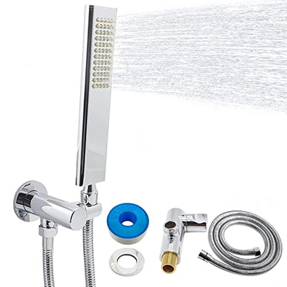 Solid Brass Handheld Shower Head Arc Design High Pressure Polished Chrome Hand Shower Wand with Adjustable Supply Elbow Wall Connector Shower Holder and 59″ Stainless Steel Hose Set - color: Polished Chrome