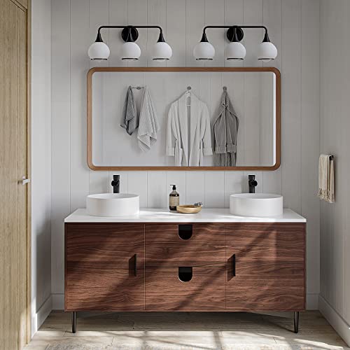 Black Bathroom Light Fixtures 3-Lights Vanity Lights with Milky White Frosted Glass Shade Bathroom Vanity Light 22.4 inch Wall Sconce Lighting Bath(Exclude E26 Bulb) - color: Black, size: 3 Light