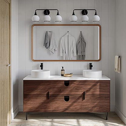Black Bathroom Light Fixtures 3-Lights Vanity Lights with Milky White Frosted Glass Shade Bathroom Vanity Light 22.4 inch Wall Sconce Lighting Bath(Exclude E26 Bulb) - color: Black, size: 3 Light