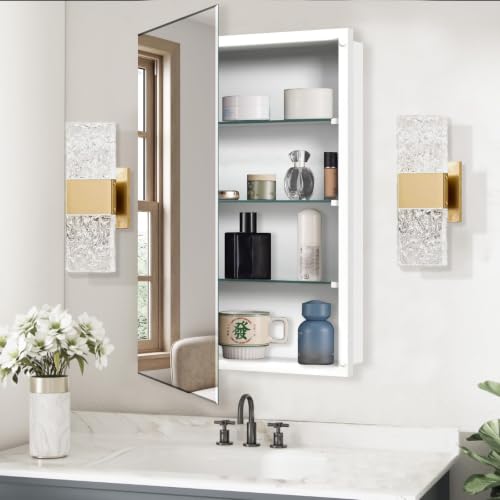 Bathroom Medicine Cabinet with 20"x26" Frameless Beveled Mirror,Recessed or Surface Mount, Space-Saving Storage for Toiletries,White Finish,Easy Installation - size: FMG-CM7005-2026