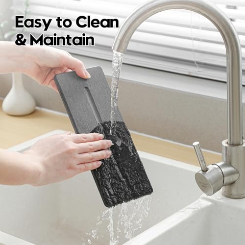 2 Pack Diatomite Stone Sink Tray, Water Absorbing Mat for Kitchen & Bathroom Counter, Quick Dry Soap Dish Makeup Vanity Caddy,Sponge Holder Organizer, Dark Gray - 2pcs of 9"x 3.5" - color: 2 Pcs - Dark Gray - 9"x 3.5"
