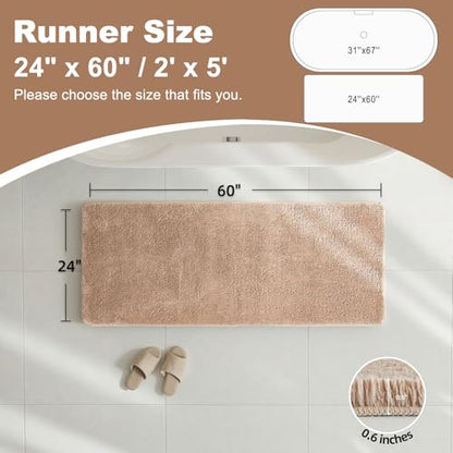 TYUU Bathroom Runner Rug, Ultra Soft Long Bath Mat Machine Washable Super Absorbent Quick Dry Bathroom Runner Rugs 24 x 60 Non Slip, Beige 24" x 60" - color: Beige, size: 24" x 60"