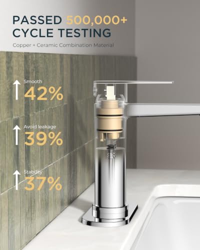 FORIOUS Chrome Bathroom Faucets 1 Hole, Single Hole Bathroom Sink Faucet | Single Lever Rv Bathroom Faucet One Hole, Vanity Faucet for Bthroom Sink 1 Hole with Deck Plate, Drain, Hoses, for Camper - color: Chrome