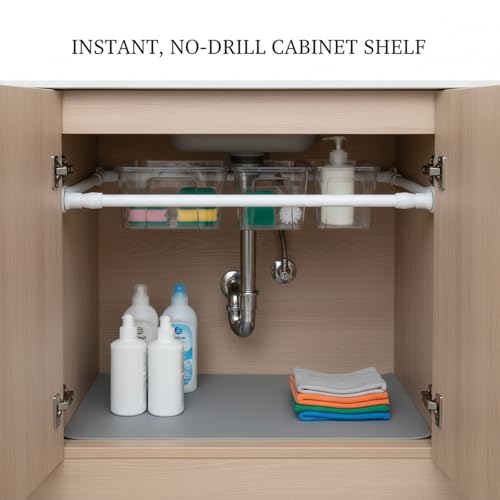 Adjustable Telescopic Cabinet Shelf, Tool-Free Under Sink Organizer Rack, Carbon Steel and PP Plastic Storage Solution for Kitchen and Bathroom - size: 9.06 x 0.51 x 0.39 in