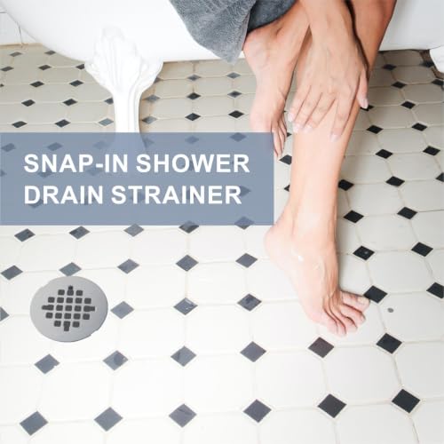 HIDROP Chrome Plated Snap-in Shower Floor Drain Cover, 4-1/4" OD Round Grid | Stainless Steel Bathroom Drain Cover, Shower Drain Cap Replacement, Hair Catcher, Easy-to-Install, Bathroom Shower Strainer - color: Chrome