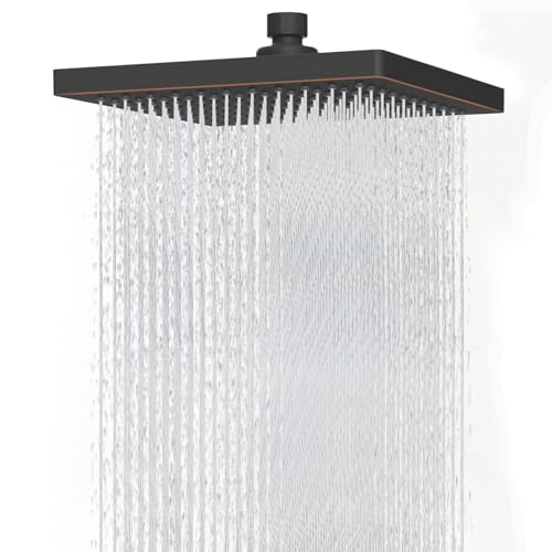 Hibbent cUPC Certified Thick Metal 8'' Rain Shower Head, Oil Rubbed Bronze | High Pressure Shower Head, Bathroom Waterfall Shower Heads, High Flow Fixed Showerheads with Adjustable Brass Ball Joint - color: Oil Rubbed Bronze, style: Square 8''