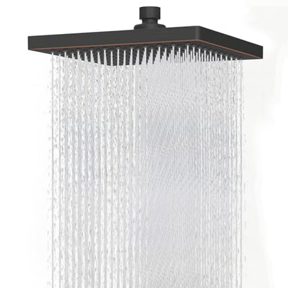 Hibbent cUPC Certified Thick Metal 8'' Rain Shower Head, Oil Rubbed Bronze | High Pressure Shower Head, Bathroom Waterfall Shower Heads, High Flow Fixed Showerheads with Adjustable Brass Ball Joint - color: Oil Rubbed Bronze, style: Square 8''