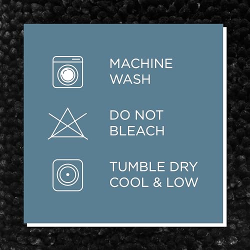 TOWN & COUNTRY BASICS Spa Step Noodle Solid Bathroom Toilet Lid Cover, Plush, Soft, and Absorbent, Machine Washable, Black, 18.5"x19.6" - color: Black