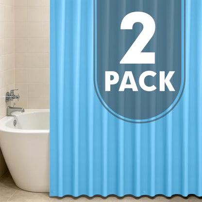 2 Pack | Light Blue Plastic Shower Curtain Or Liner, 72x72 Inch Lightweight Plastic Bathroom Shower Showroom Inner Curtain with Rustproof Metal Grommet Holes and Weighted Magnets - color: Light Blue